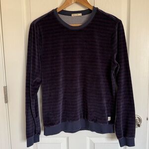 Women’s Marine Layer Velour Velvet Sweatshirt Pullover Blue W/Pink Striping Size